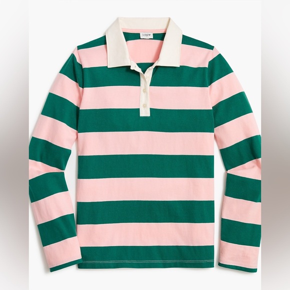 J. Crew long sleeve rugby striped polo shirt collar kelly preppy tee sporty - Picture 4 of 9